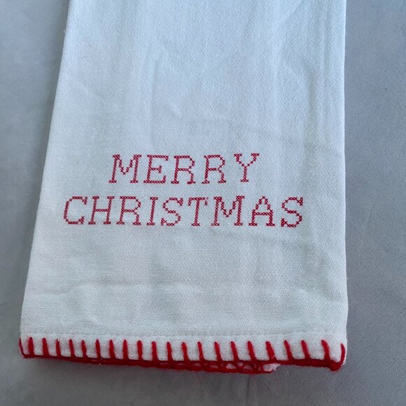 Crochet Top Hanging Merry Christmas Flour Sack Kitchen Towel - Picture 2 of 8